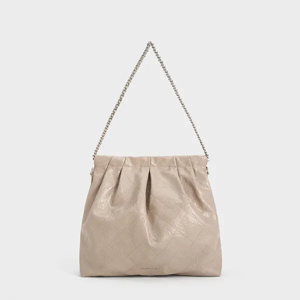 Túi Đeo Chéo Nữ Charles & Keith CNK Duo Double Chain Hobo Bag Taupe 40671449 Màu Nâu Nhạt (Kèm Túi Nhỏ)