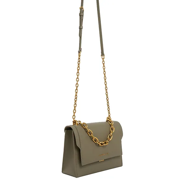 Túi Đeo Chéo Nữ Charles & Keith CNK Front Flap Chain Handle Crossbody Bag 80701349 Màu Khaki