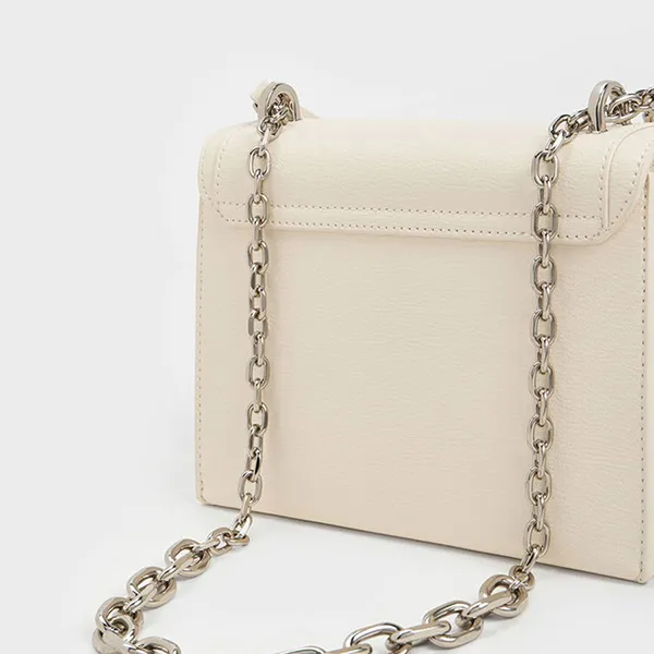 Túi Đeo Chéo Nữ Charles & Keith CNK Front Flap Chain Handle Crossbody Bag Cream 80701349 Màu Kem
