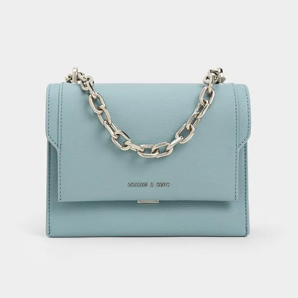 Túi Đeo Chéo Nữ Charles & Keith CNK Front Flap Chain Handle Crossbody Bag Slate Blue 80701349 Màu Xanh
