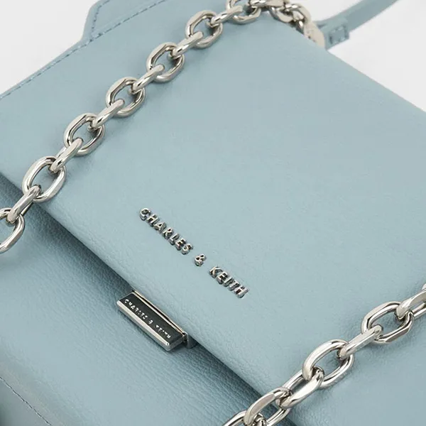Túi Đeo Chéo Nữ Charles & Keith CNK Front Flap Chain Handle Crossbody Bag Slate Blue 80701349 Màu Xanh