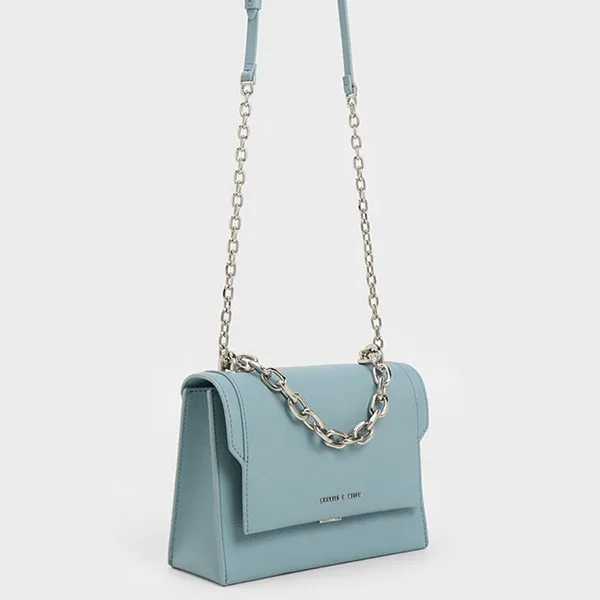 Túi Đeo Chéo Nữ Charles & Keith CNK Front Flap Chain Handle Crossbody Bag Slate Blue 80701349 Màu Xanh