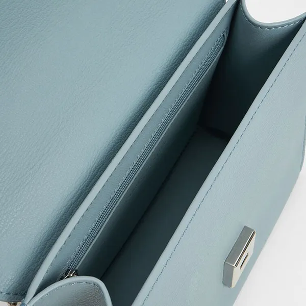 Túi Đeo Chéo Nữ Charles & Keith CNK Front Flap Chain Handle Crossbody Bag Slate Blue 80701349 Màu Xanh