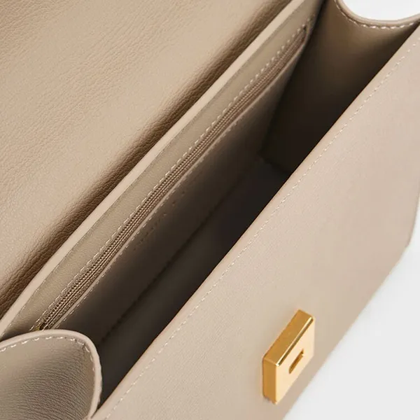 Túi Đeo Chéo Nữ Charles & Keith CNK Front Flap Chain Handle Crossbody Bag Taupe 80701349 Màu Nâu Sẫm
