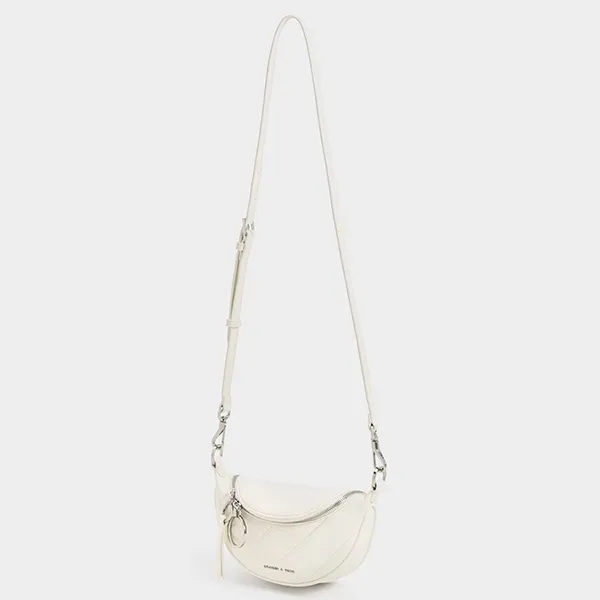 Túi Đeo Chéo Nữ Charles & Keith CNK Philomena Half-Moon Crossbody Bag - Cream 80151325 Màu Trắng