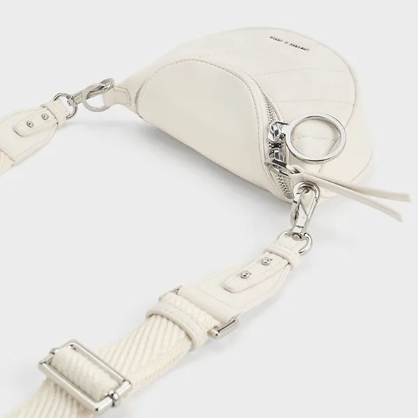 Túi Đeo Chéo Nữ Charles & Keith CNK Philomena Half-Moon Crossbody Bag - Cream 80151325 Màu Trắng