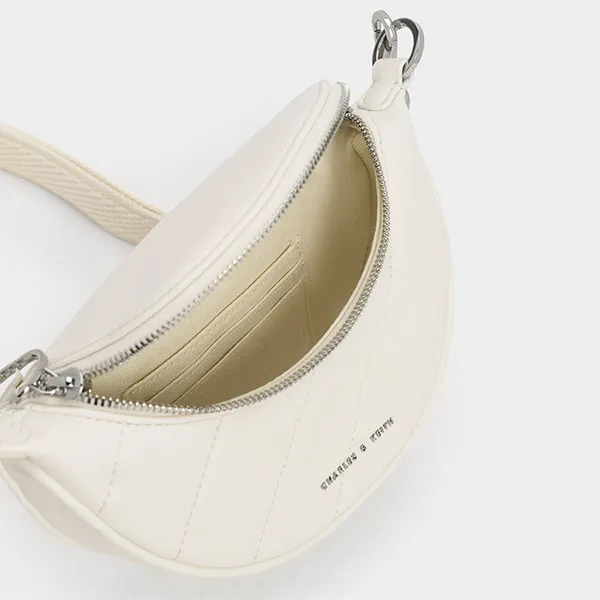 Túi Đeo Chéo Nữ Charles & Keith CNK Philomena Half-Moon Crossbody Bag - Cream 80151325 Màu Trắng