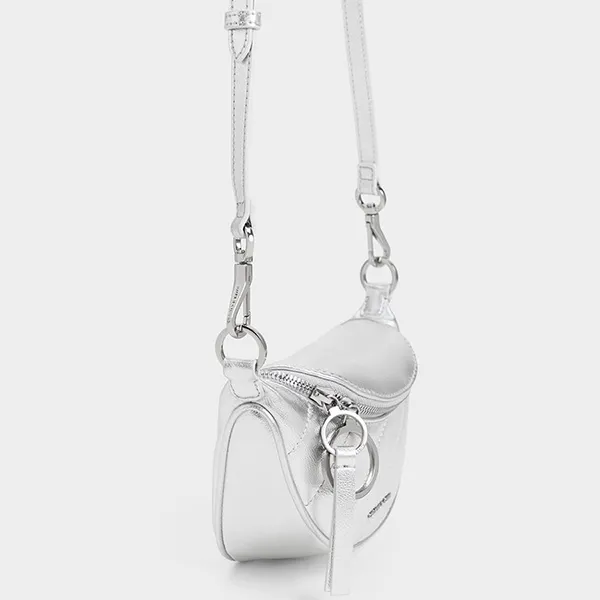 Túi Đeo Chéo Nữ Charles & Keith CNK Philomena Half-Moon Crossbody Bag - Silver 80151325 Màu Bạc