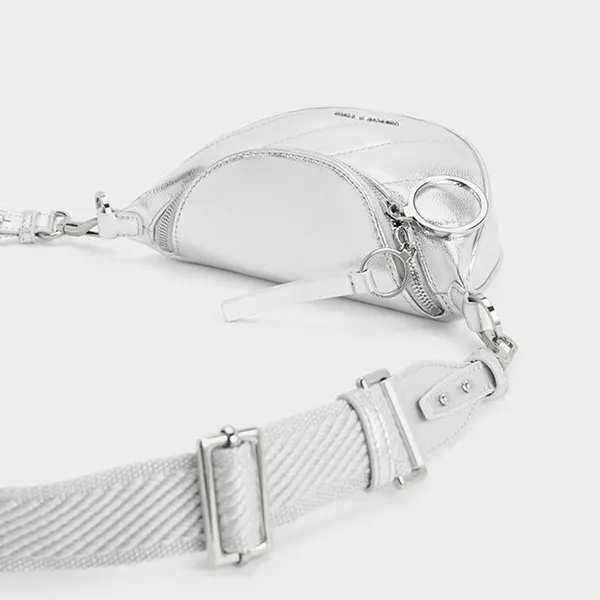 Túi Đeo Chéo Nữ Charles & Keith CNK Philomena Half-Moon Crossbody Bag - Silver 80151325 Màu Bạc
