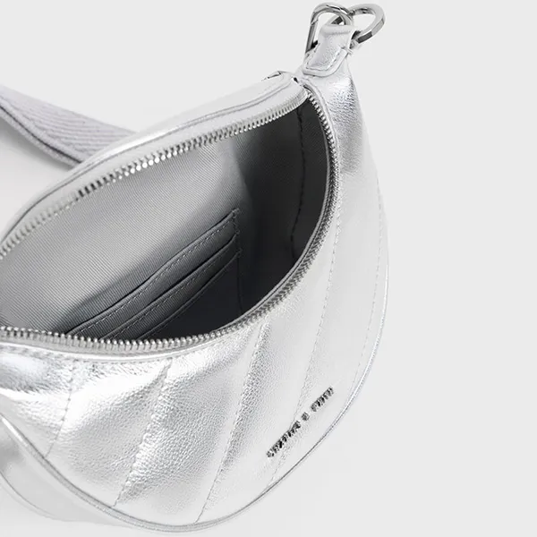 Túi Đeo Chéo Nữ Charles & Keith CNK Philomena Half-Moon Crossbody Bag - Silver 80151325 Màu Bạc