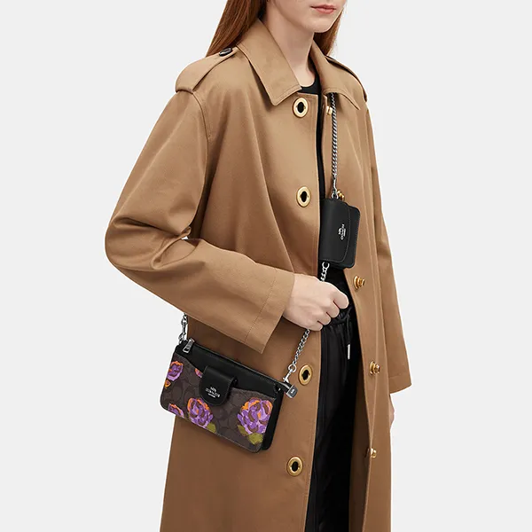 Túi Đeo Chéo Nữ Coach Poppy Crossbody In Signature Canvas CL665 Màu Nâu/Đen