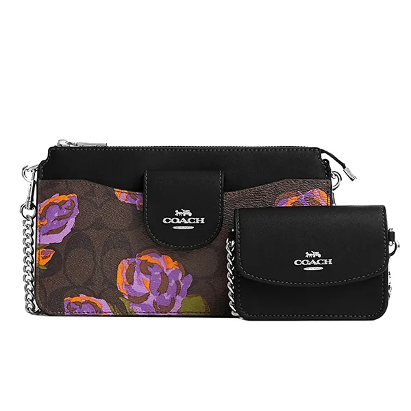 Túi Đeo Chéo Nữ Coach Poppy Crossbody In Signature Canvas CL665 Màu Nâu/Đen