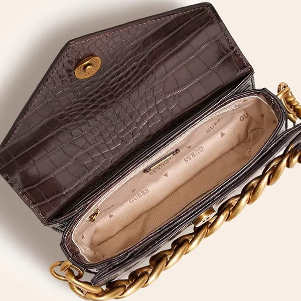 Túi Đeo Chéo Nữ Guess Retour Top Handle Flap Bag Brown Màu Nâu - Túi xách - Vua Hàng Hiệu