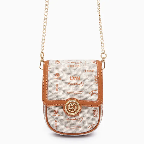 Túi Đeo Chéo Nữ Lyn Remi Canvas Mobile Pocket Wallets On Chain Brown LL23FWF116 Màu Nâu Xám
