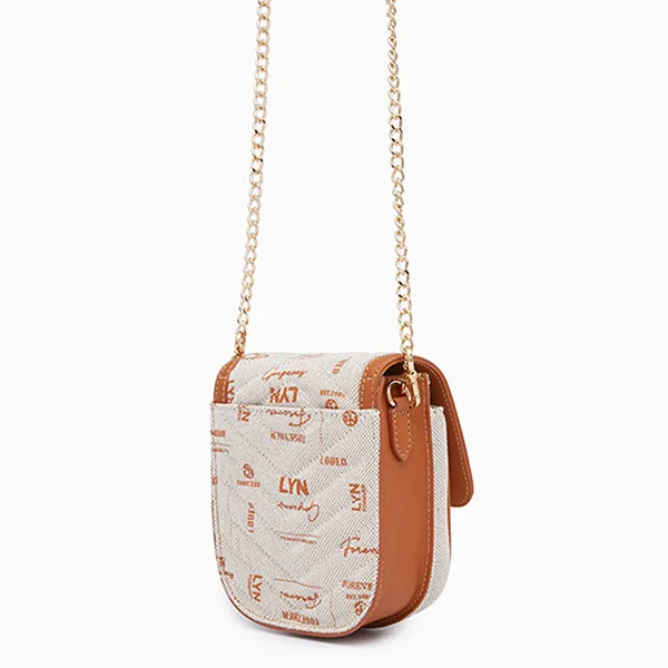 Túi Đeo Chéo Nữ Lyn Remi Canvas Mobile Pocket Wallets On Chain Brown LL23FWF116 Màu Nâu Xám