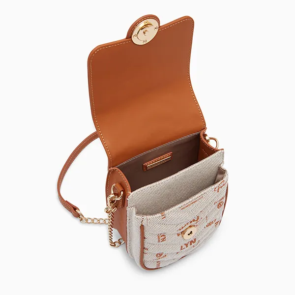 Túi Đeo Chéo Nữ Lyn Remi Canvas Mobile Pocket Wallets On Chain Brown LL23FWF116 Màu Nâu Xám