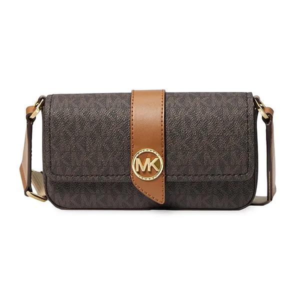 Túi Đeo Chéo Nữ Michael Kors MK Greenwich Logo Sling Acorn/Brown Màu Nâu Đen