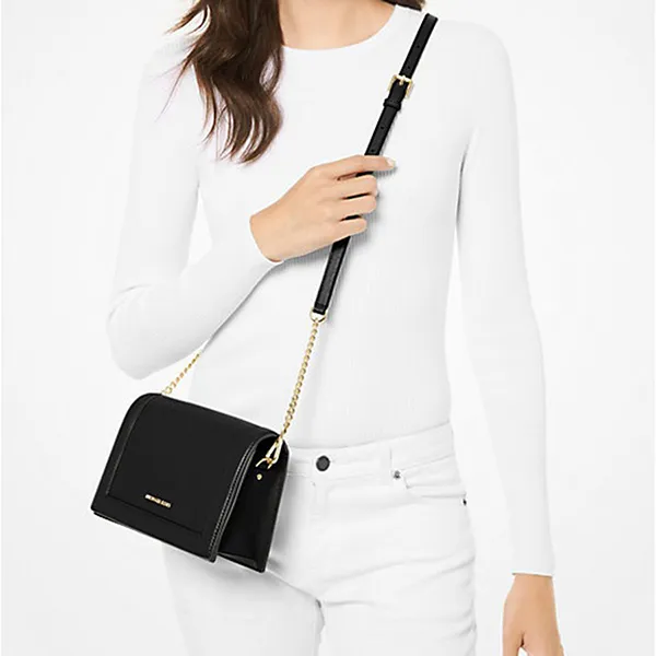 Túi Đeo Chéo Nữ Michael Kors MK Jet Set Large Cross-Grain Leather Shoulder Bag 32S2GJ6C7L Màu Đen T_NA