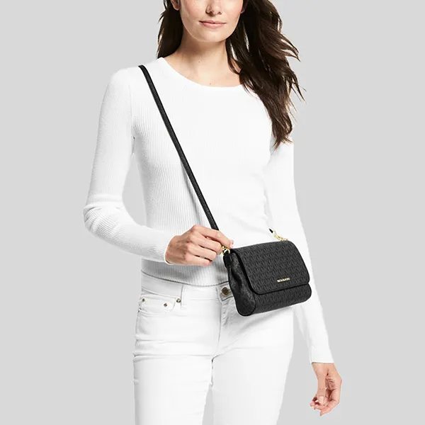 Túi Đeo Chéo Nữ Michael Kors MK Medium Logo Convertible Crossbody Bag 35H8GTTC6B Màu Đen - Túi xách - Vua Hàng Hiệu