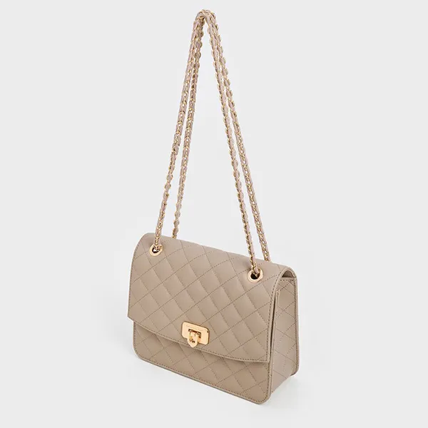 Túi Đeo Vai Nữ Charles & Keith CNK Cressida Quilted Chain Strap Bag 70782173 Màu Nâu Be