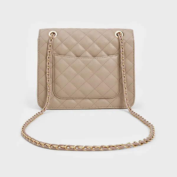 Túi Đeo Vai Nữ Charles & Keith CNK Cressida Quilted Chain Strap Bag 70782173 Màu Nâu Be