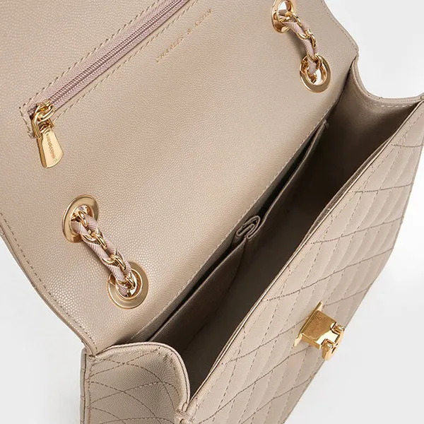 Túi Đeo Vai Nữ Charles & Keith CNK Cressida Quilted Chain Strap Bag 70782173 Màu Nâu Be