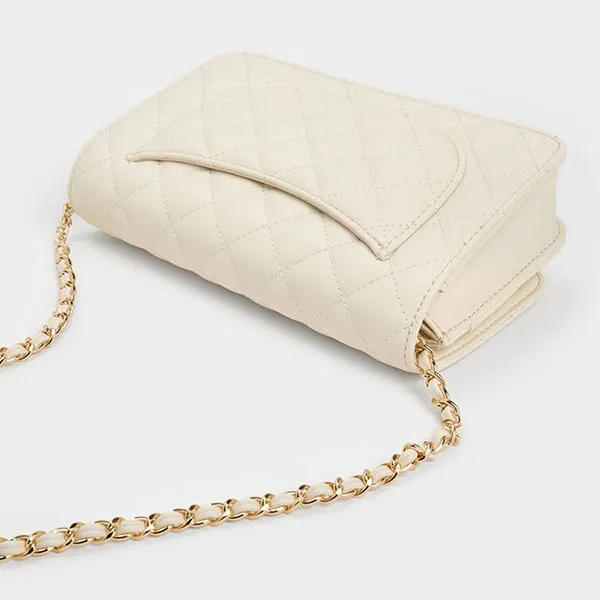 Túi Đeo Vai Nữ Charles & Keith CNK Cressida Quilted Push-Lock Clutch Cream 70160131 Màu Trắng Kem