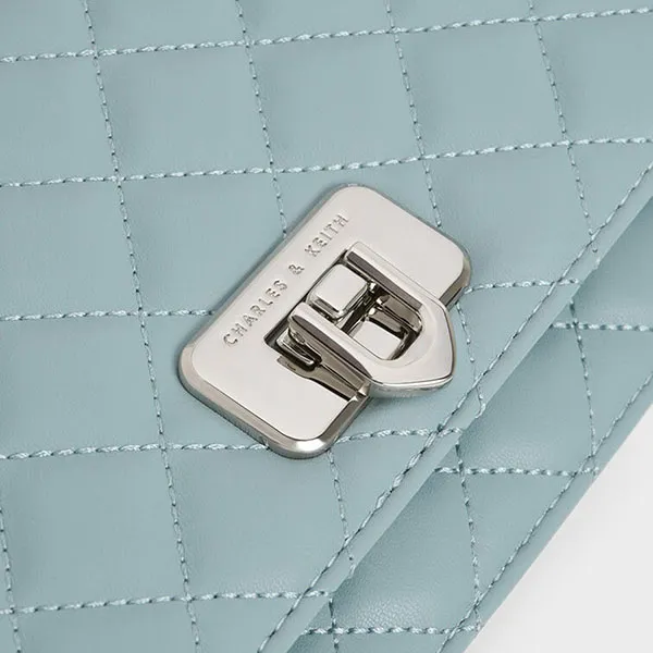 Túi Đeo Vai Nữ Charles & Keith CNK Cressida Quilted Push-Lock Clutch Slate Blue 70160131 Màu Xanh