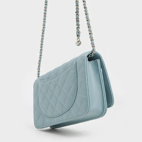 Túi Đeo Vai Nữ Charles & Keith CNK Cressida Quilted Push-Lock Clutch Slate Blue 70160131 Màu Xanh