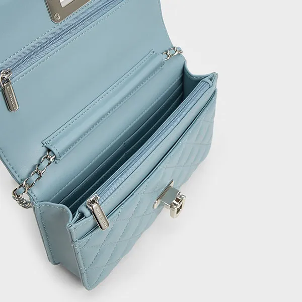 Túi Đeo Vai Nữ Charles & Keith CNK Cressida Quilted Push-Lock Clutch Slate Blue 70160131 Màu Xanh