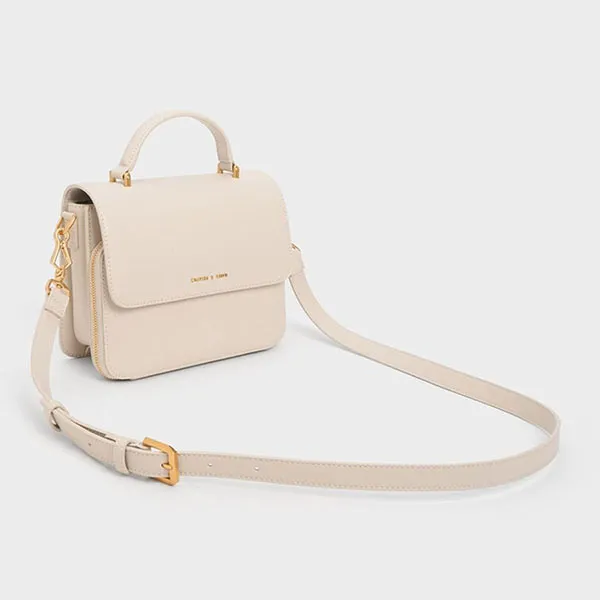Túi Đeo Vai Nữ Charles & Keith CNK Front Flap Top Handle Bag Ivory CK2-80160156 Màu Trắng Ngà - Túi xách - Vua Hàng Hiệu