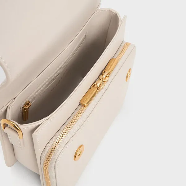 Túi Đeo Vai Nữ Charles & Keith CNK Front Flap Top Handle Bag Ivory CK2-80160156 Màu Trắng Ngà - Túi xách - Vua Hàng Hiệu