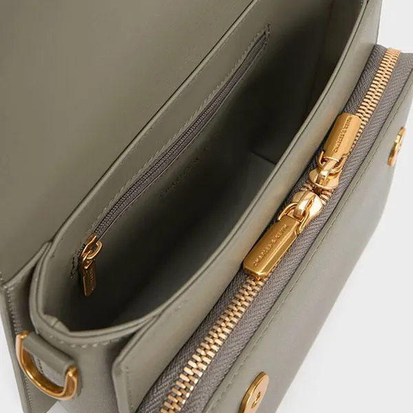 Túi Đeo Vai Nữ Charles & Keith CNK Front Flap Top Handle Bag Khaki 80160156 Màu Xanh Kaki