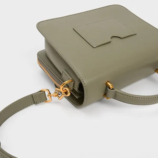 Túi Đeo Vai Nữ Charles & Keith CNK Front Flap Top Handle Bag Khaki 80160156 Màu Xanh Kaki