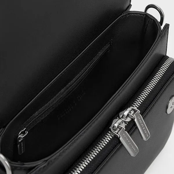 Túi Đeo Vai Nữ Charles & Keith CNK Front Flap Top Handle Bag Noir CK2-80160156 Màu Đen