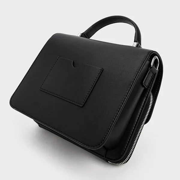 Túi Đeo Vai Nữ Charles & Keith CNK Front Flap Top Handle Bag Noir CK2-80160156 Màu Đen