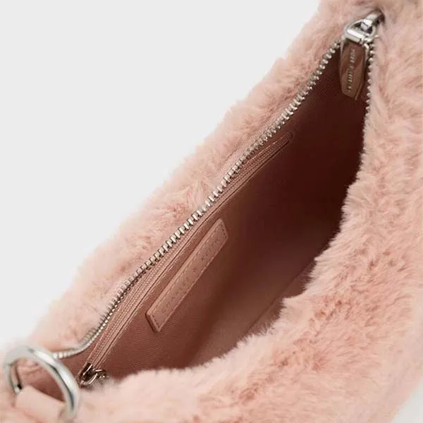 Túi Đeo Vai Nữ Charles & Keith CNK Furry Lock & Key Chain Handle Bag Pink CK2-20271269-1 Màu Hồng