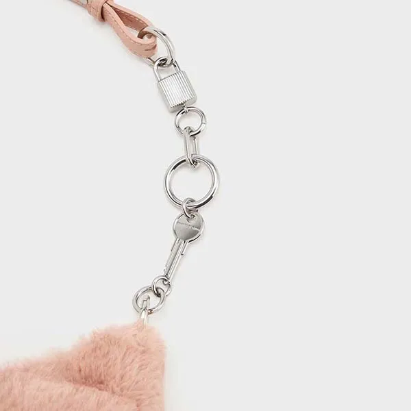 Túi Đeo Vai Nữ Charles & Keith CNK Furry Lock & Key Chain Handle Bag Pink CK2-20271269-1 Màu Hồng - 4