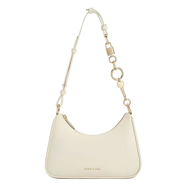 Túi Đeo Vai Nữ Charles & Keith CNK Lock & Key Chain Handle Trapeze Bag 20271269 Màu Cream