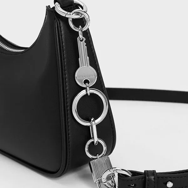Túi Đeo Vai Nữ Charles & Keith CNK Lock & Key Chain Handle Trapeze Bag 20271269 Màu Đen