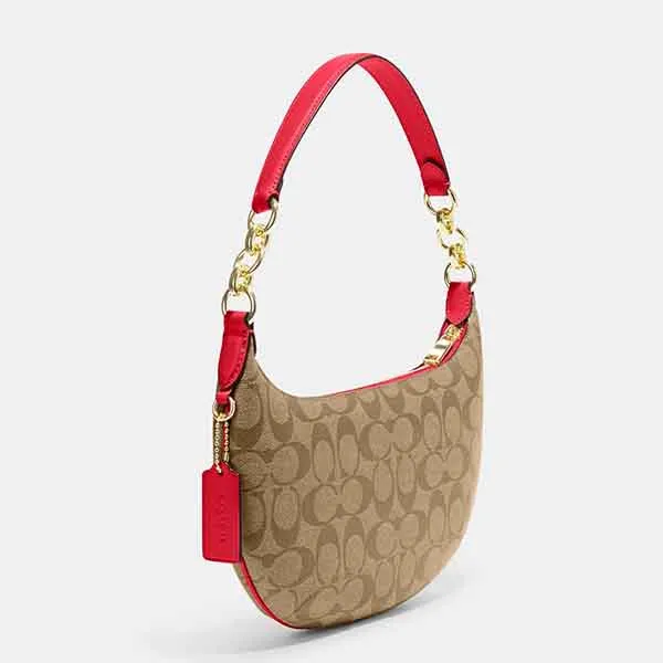 Túi Đeo Vai Nữ Coach Payton Hobo In Signature Canvas CE620 Màu Khaki/Đỏ - Túi xách - Vua Hàng Hiệu