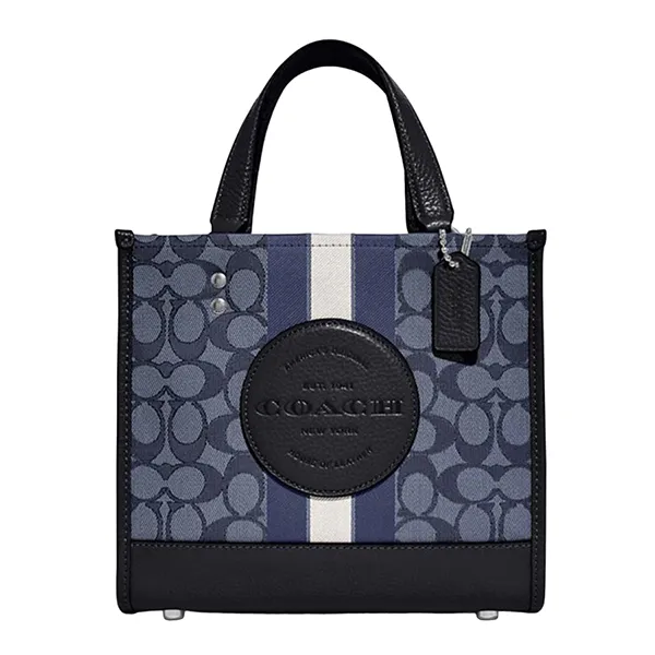 Túi Tote Coach 22 In Signature Jacquard With Stripe And Coach Patch Màu Xanh Navy - Túi xách - Vua Hàng Hiệu