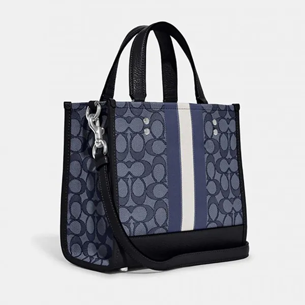 Túi Tote Coach 22 In Signature Jacquard With Stripe And Coach Patch Màu Xanh Navy - Túi xách - Vua Hàng Hiệu
