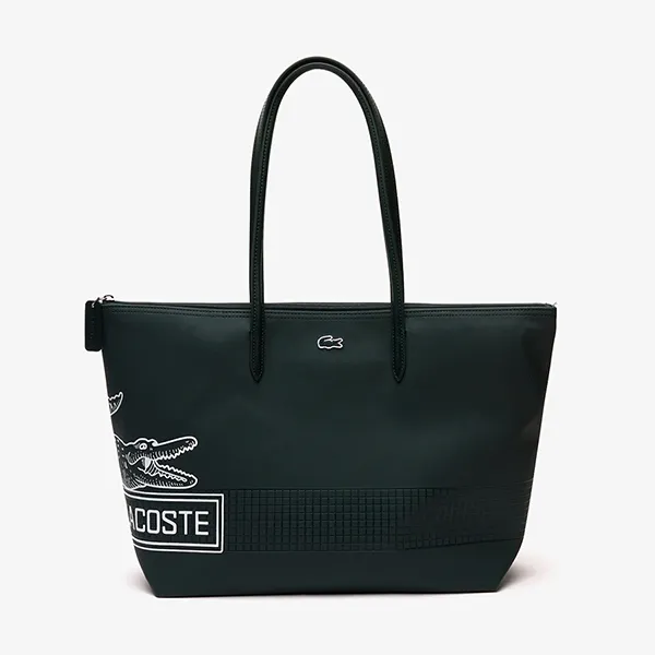 Túi Tote Nữ Lacoste Women’s NF4243SJ K49 Large Contrast Print Màu Xanh Rêu