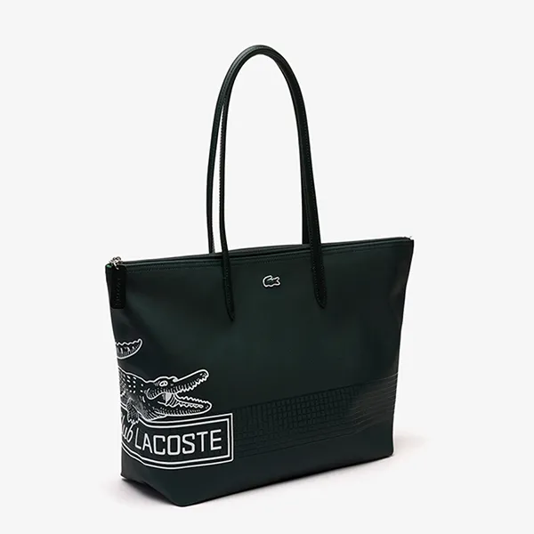 Túi Tote Nữ Lacoste Women’s NF4243SJ K49 Large Contrast Print Màu Xanh Rêu