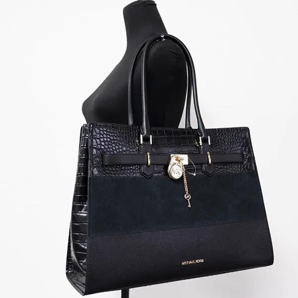 Túi Tote Nữ Michael Kors MK Hamilton XL Mixed Materials East West Handbag 35F1GHMT4E Màu Đen
