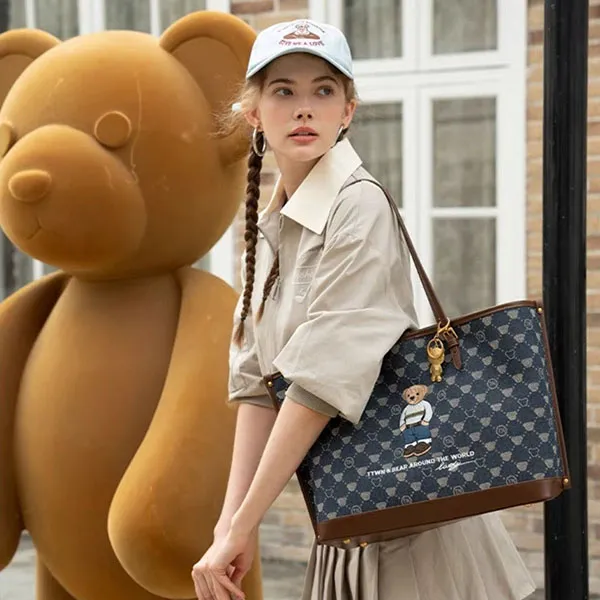 Túi Tote Nữ TTWN BEAR Họa Tiết Lưới TN3418 Màu Xanh Navy