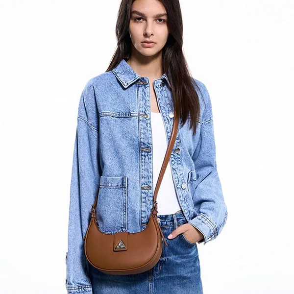 Túi Xách Nữ Charles & Keith CNK Trice Metallic Accent Belted Shoulder Bag Cognac 50271205 Màu Nâu
