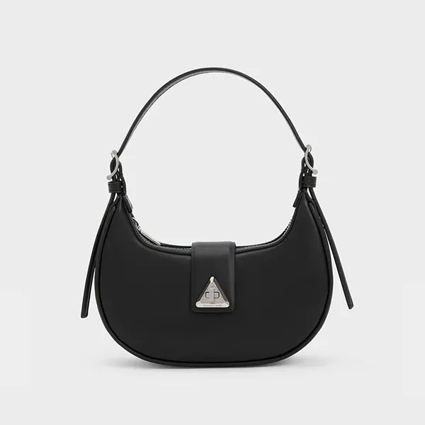 Túi Xách Nữ Charles & Keith CNK Trice Metallic Accent Belted Shoulder Bag Noir 50271205 Màu Đen
