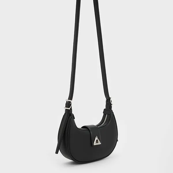 Túi Xách Nữ Charles & Keith CNK Trice Metallic Accent Belted Shoulder Bag Noir 50271205 Màu Đen